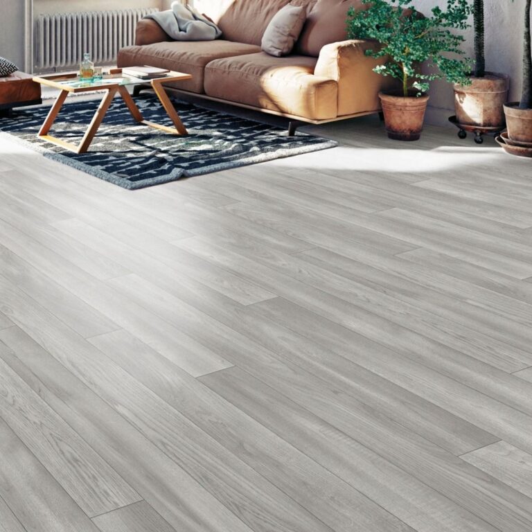 Interior of a modern living room featuring light wood flooring, a cozy couch, and a stylish rug.